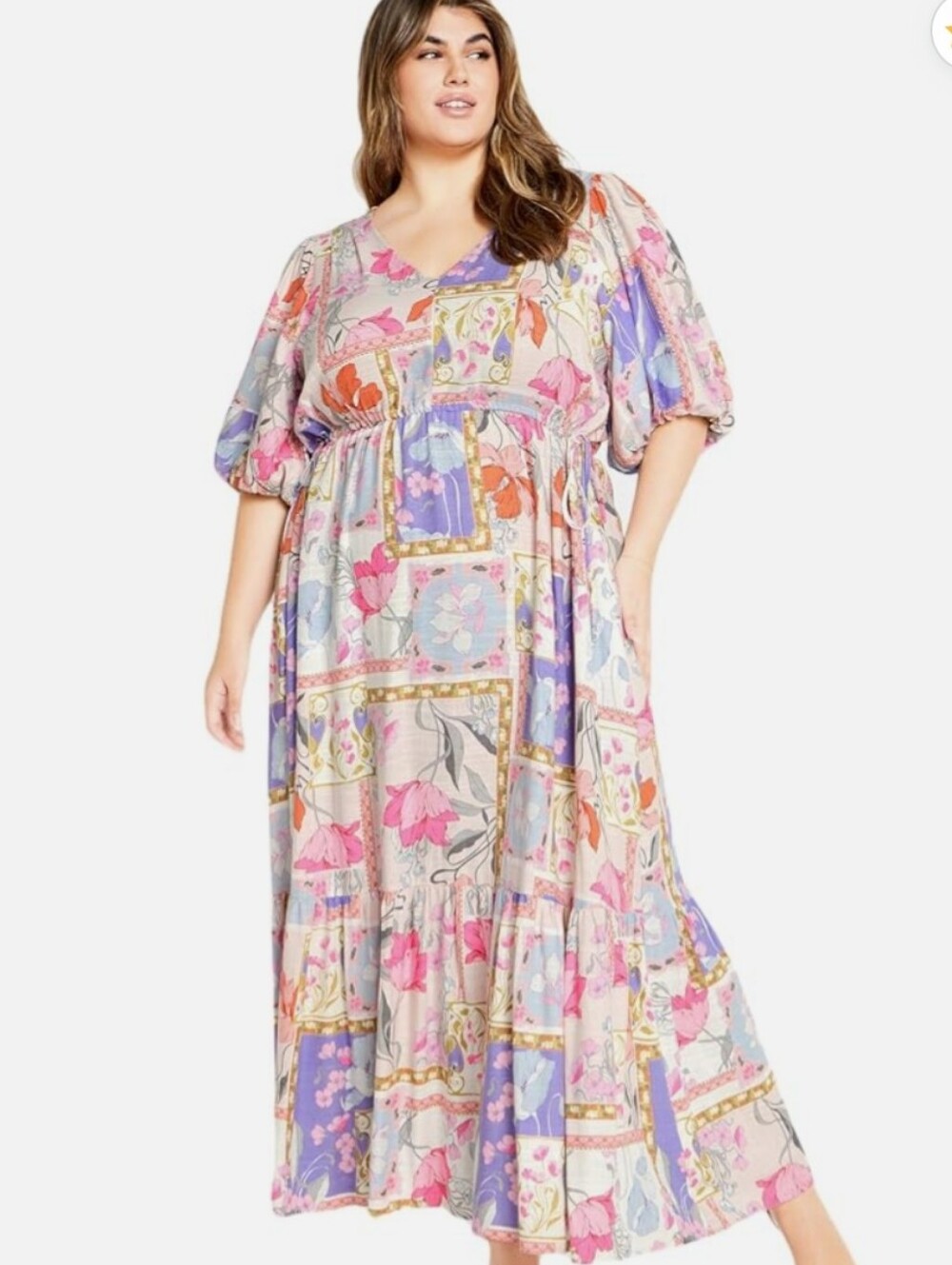 City Chic Women's Plus Size Floral Patchwork Maxi Dress - Pink & Lavender